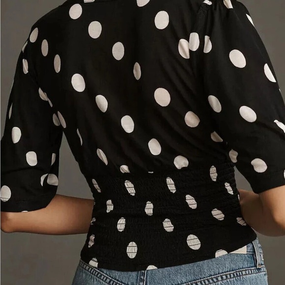 Anthropologie-TINY-Black and White Polka Dot Women's Top - Picture 2 of 10